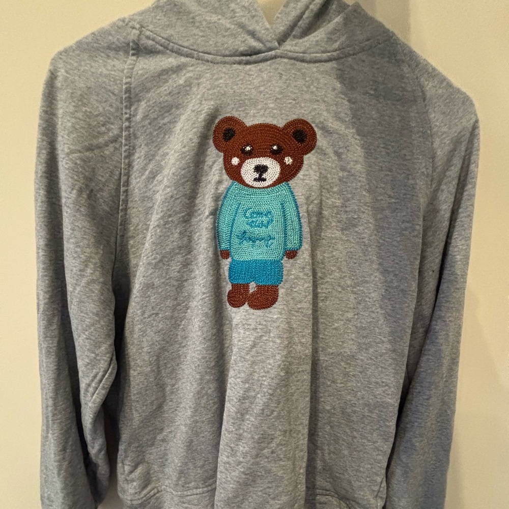 Super Cute Bear Print Grey Hoodie